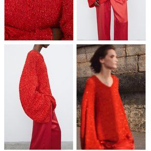 NWT CHICJOC Women Oversized BlingBling Sweater size 36 red